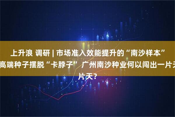 上升浪 调研 | 市场准入效能提升的“南沙样本”：高端种子摆脱“卡脖子” 广州南沙种业何以闯出一片天？
