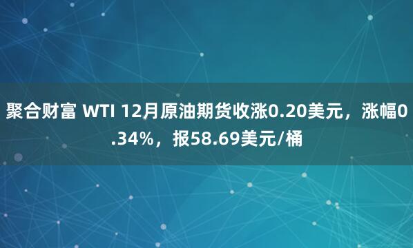 聚合财富 WTI 12月原油期货收涨0.20美元，涨幅0.34%，报58.69美元/桶
