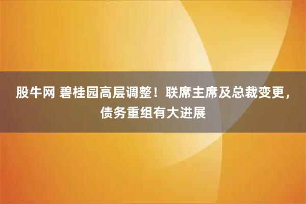 股牛网 碧桂园高层调整！联席主席及总裁变更，债务重组有大进展